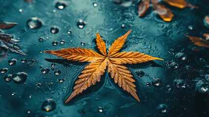 Poster - Autumn leaf on water, detailed close-up