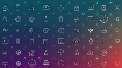 Wall Mural - colorful background with various digital communication icons and symbols