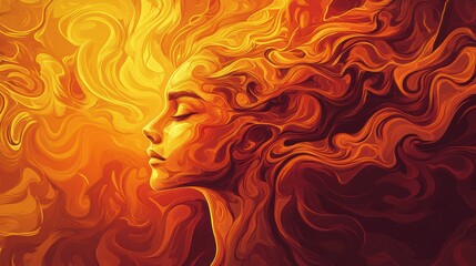 Wall Mural - Vibrant Abstract Portrait of a Woman with Flowing Fiery Hair
