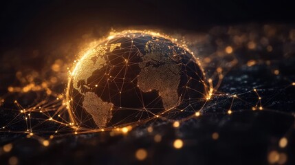 Wall Mural - Glowing World Map with Digital Network Connections in Dark Background