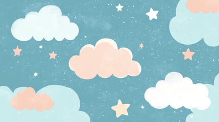 Wall Mural - dreamy pastel clouds and stars pattern for soft background design