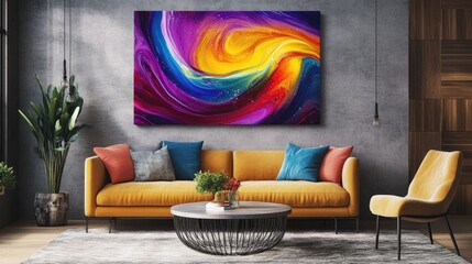 Wall Mural - Vibrant swirling fluid art with colors merging and flowing together in an abstract design, creating a striking and mesmerizing canvas composition