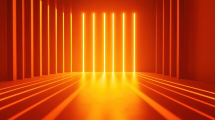 Wall Mural - vibrant orange light rays in modern abstract interior space