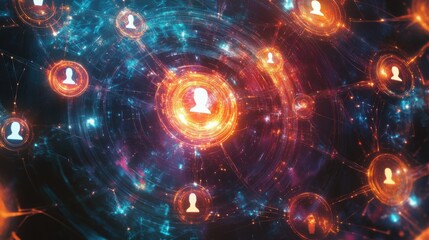 Wall Mural - Abstract Network Visualization with Human Icons and Light Effects