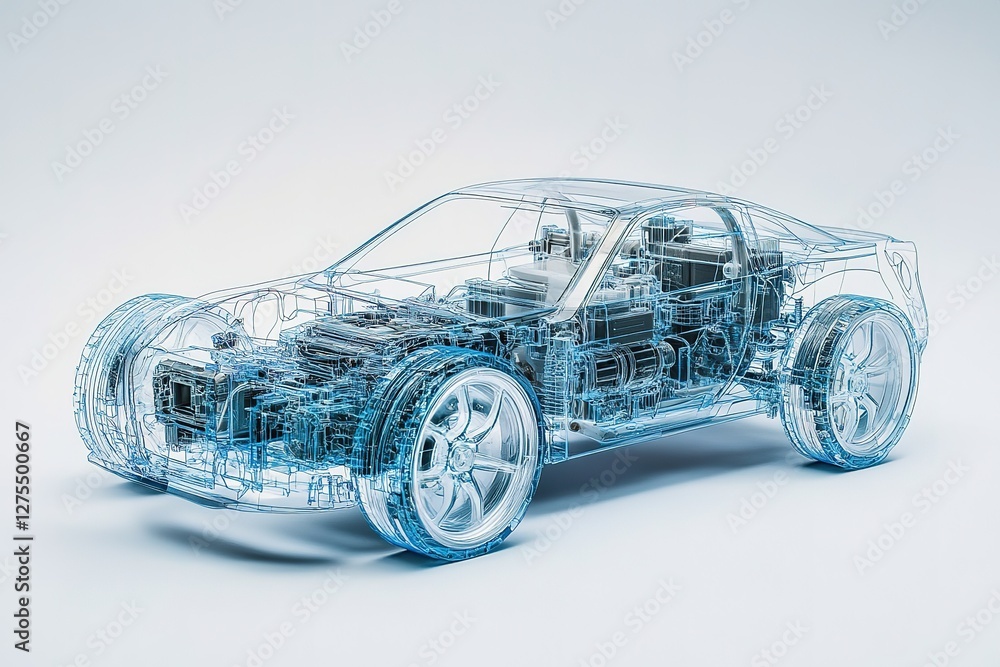 Translucent Automotive Front Module Transparent Car Model: Unveiling Engine and Front Wheel Design. High ...