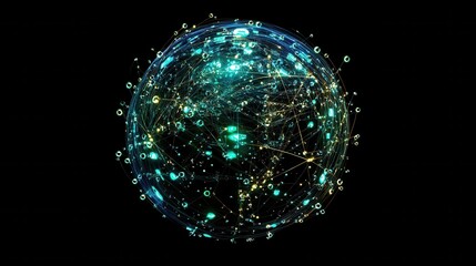 Wall Mural - Abstract Digital Sphere with Bright Light Connections in Darkness