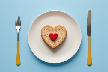 Sticker - there is a heart shaped cookie on a plate with a fork and knife