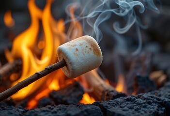 toasted marshmallow over open fire, summer campfire treat delight