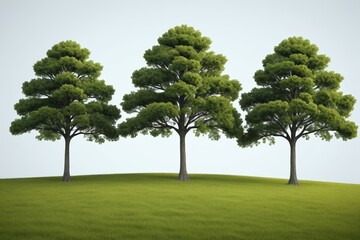 Wall Mural - three trees on a hill with grass and a sky background