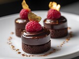 Gourmet chocolate desserts with raspberries on plate