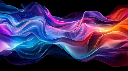 Poster - Colorful abstract flowing waves on black background, artistic, dynamic, for designs and concepts