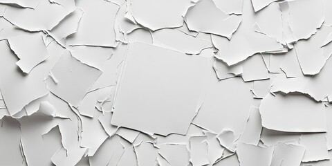 Poster - Ripped white paper collection on a textured surface featuring scattered memo sheets and sticky notes with varying shapes and sizes in disarray.