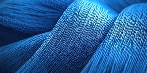 Poster - Close up of intertwined threads in Persian blue showcasing intricate texture patterns ideal for backgrounds banners and textile design projects