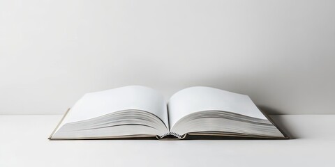 Poster - Minimalist open white book on a clean surface with blank pages, positioned horizontally, showcasing simplicity and elegance in design.