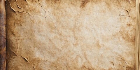 Fototapete - Vintage aged paper texture with a rugged beige surface, featuring creases and a warm brown border, ideal for classic design backgrounds.