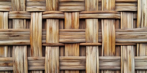 Aufkleber - Natural woven texture background in warm browns and beiges with intricate crosshatch patterns, ideal for rustic or organic design themes.
