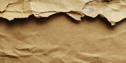 Poster - Textured background of crumpled kraft paper with a ragged edge at the top right, featuring warm brown tones and soft shadows for depth.