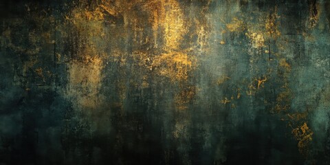 Aufkleber - Grunge textured wallpaper background in dark tones with golden splashes; deep greens and blues blend for a moody artistic effect.