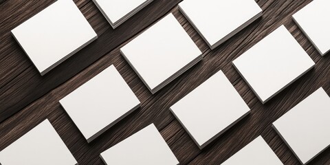 Poster - Blank business cards arranged neatly on a dark wooden surface, showcasing a clean design with ample space for personalization and branding.