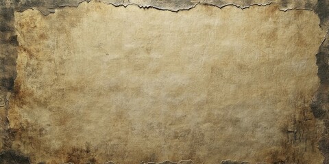 Fototapete - Retro aged parchment texture featuring a rugged worn surface in muted browns and yellows with torn edges, ideal for vintage design backgrounds.