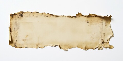 Aufkleber - Tattered aged paper with frayed edges and adhesive tape positioned centrally against a clean white background conveying vintage authenticity.