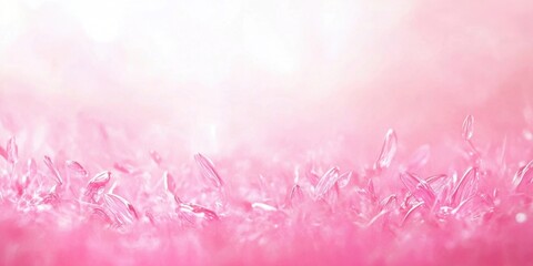 Fototapete - Panoramic pink background with sparkling crystal-like elements at the bottom and soft light at the top, ideal for seasonal events and text placement