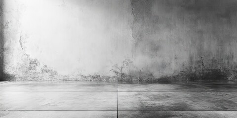 Wall Mural - Concrete wall and floor in grayscale with textured surface, minimalistic design featuring light and shadow play for modern backgrounds.