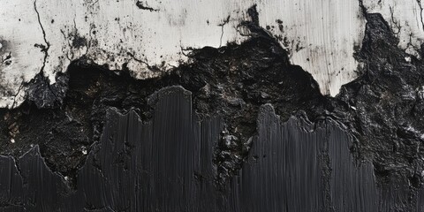 Aufkleber - Textured surface with cracked black and white paint layers, showing contrast with dark tones and natural wear, ideal for abstract backgrounds.