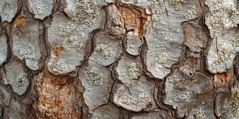 Aufkleber - Detailed close-up of textured tree bark featuring gray and brown tones with lichen patches, capturing natural patterns and organic beauty.