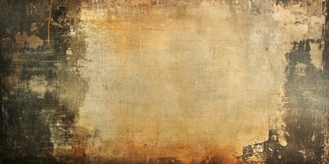 Poster - Aged grunge vintage backdrop featuring a textured golden brown center with dark distressed edges ideal for creative design applications