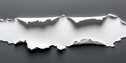 Poster - Torn white paper with uneven edges on a textured gray background creating negative space for text or images positioned centrally.