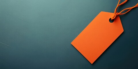 Poster - Empty orange tag placed on a teal background with a blank space for text featuring a looped orange string for realistic presentation.