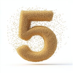 Sticker - Number 5 made of soft golden sand with tiny grains falling off isolated on a clean white background