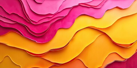 Poster - Colorful layered cardboard paper background featuring vibrant shades of fuchsia and yellow with wavy patterns creating depth and texture.