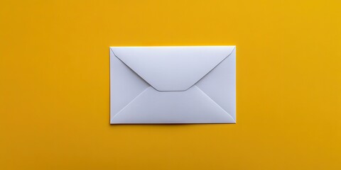 Poster - White paper envelope centered on vibrant yellow background seen from above, with crisp edges and smooth surface texture, evoking minimalistic elegance.