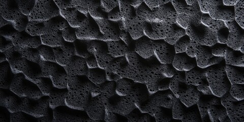 Poster - Textured black foam surface with irregular hexagonal patterns creating a unique abstract background emphasizing depth and contrast.