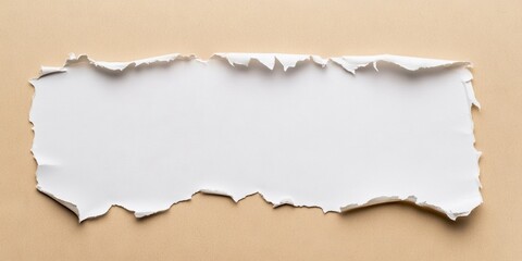 Poster - Torn white paper on a beige background creating ample copy space with a minimalistic aesthetic showcasing the texture and contrast of colors.