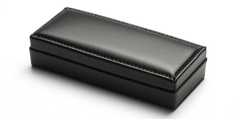 Aufkleber - Elegant black leather rectangular box with stitched edges on a white background, positioned centrally for a sleek, modern presentation.