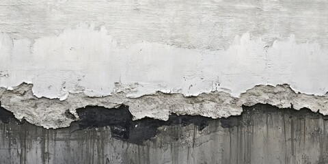 Poster - Textured wall with predominantly white and grey hues displaying dark edges along the perimeter and rough surface details in a horizontal layout.