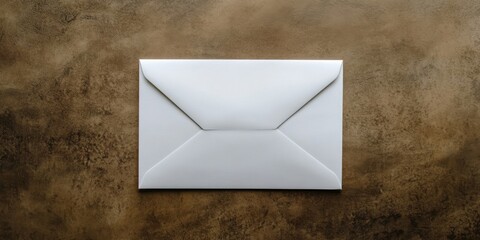 Aufkleber - Plain white envelope centered on rustic brown background, showcasing simplicity and elegance in design. Minimalistic composition with soft textures.