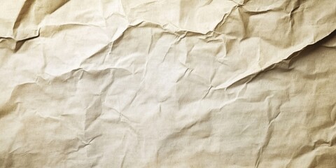 Poster - Crinkled light beige paper texture with a soft brown hue creating an empty space for writing positioned in the center of the image.