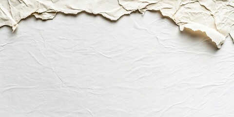 Fototapete - Rough beige paper texture with torn edges positioned against a smooth white background creating a soft, elegant contrast for design use.