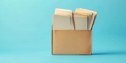 Poster - Folder filled with blank sheets positioned on the right, against a vivid turquoise background, showcasing a minimalistic and clean aesthetic.