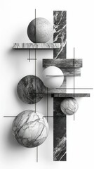 Canvas Print - Abstract marble spheres shelves geometric design