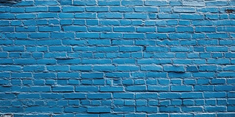 Poster - Blue textured brick wall with a uniform azure color, showcasing detailed surface imperfections and a horizontal layout, ideal for backgrounds or textures.