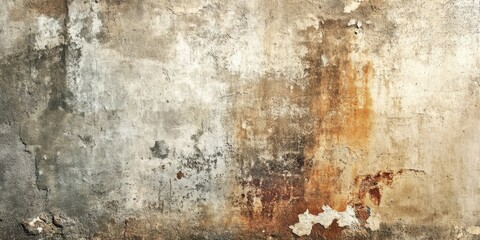 Poster - Grunge textured concrete wall with rust and stains in earthy tones of grey brown and orange displayed in a horizontal orientation.