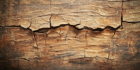 Leinwandbilder - Textured aged wooden surface with deep cracks in rich brown tones, horizontal orientation, showcasing organic patterns and a rustic backdrop.