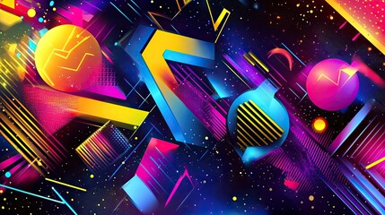 Wall Mural - Colorful Abstract Geometric Shapes with Bright Neon Elements