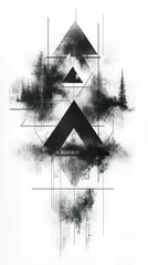 Wall Mural - Geometric art, monochrome forest, abstract design.