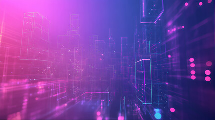 Abstract digital grid pattern with neon and blue light effects of a futuristic or technological city concept for AI, big data, and cyber net skyscrapers skyline holographic pattern technology 